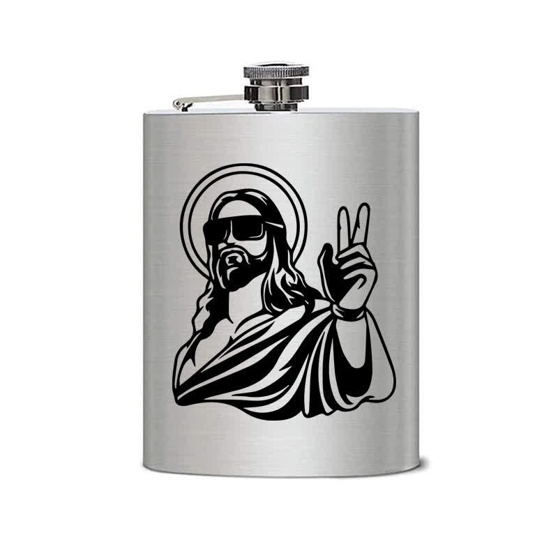 Borraccia portatile in acciaio inossidabile con motivo laser "Gesù freddo" da 3-8 oz - image 1