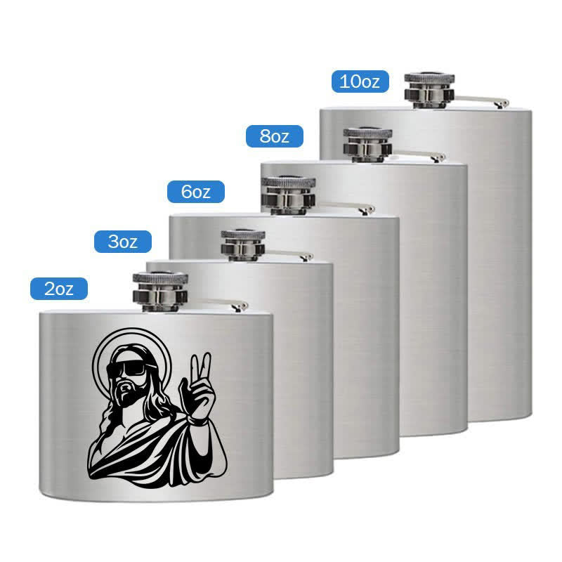 Borraccia portatile in acciaio inossidabile con motivo laser "Gesù freddo" da 3-8 oz - Argento - 10 once - image 2