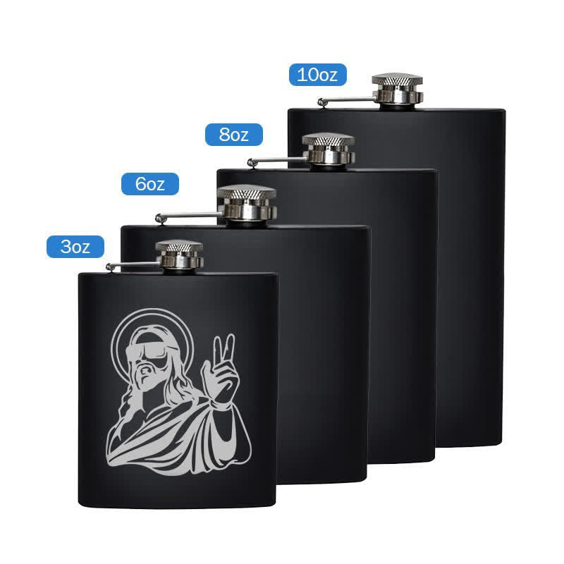Borraccia portatile in acciaio inossidabile con motivo laser "Gesù freddo" da 3-8 oz - Nero - 10 once - image 5