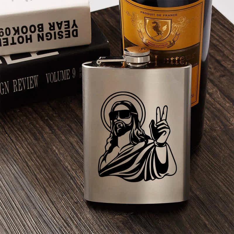Borraccia portatile in acciaio inossidabile con motivo laser "Gesù freddo" da 3-8 oz - image 0