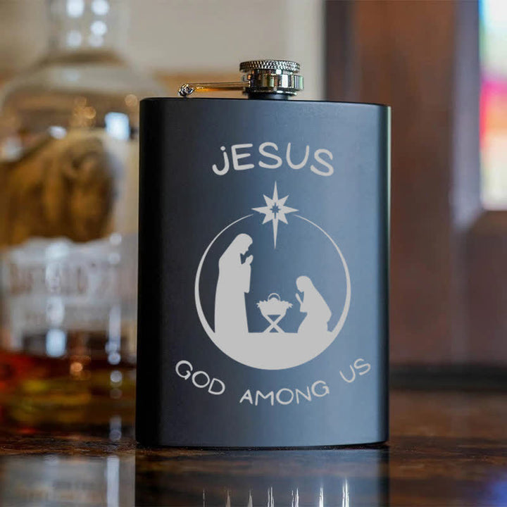 Borraccia portatile in acciaio inossidabile con motivo laser Natività da 3-8 oz - image 6