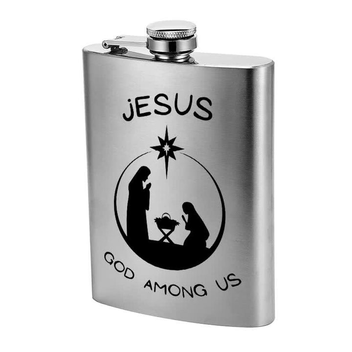 Borraccia portatile in acciaio inossidabile con motivo laser Natività da 3-8 oz - image 4