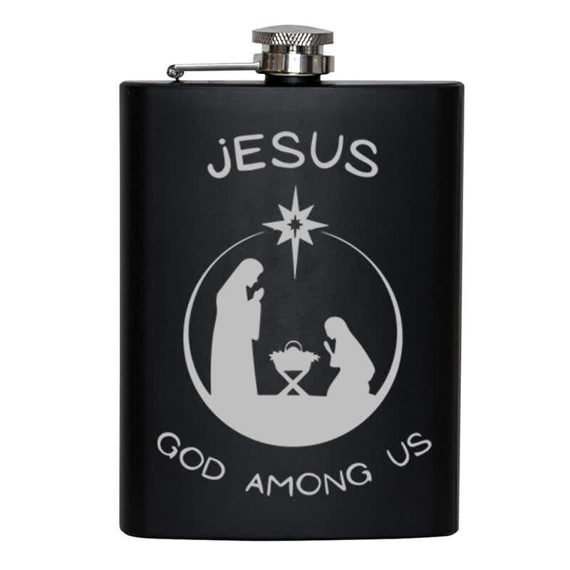 Borraccia portatile in acciaio inossidabile con motivo laser Natività da 3-8 oz - image 8
