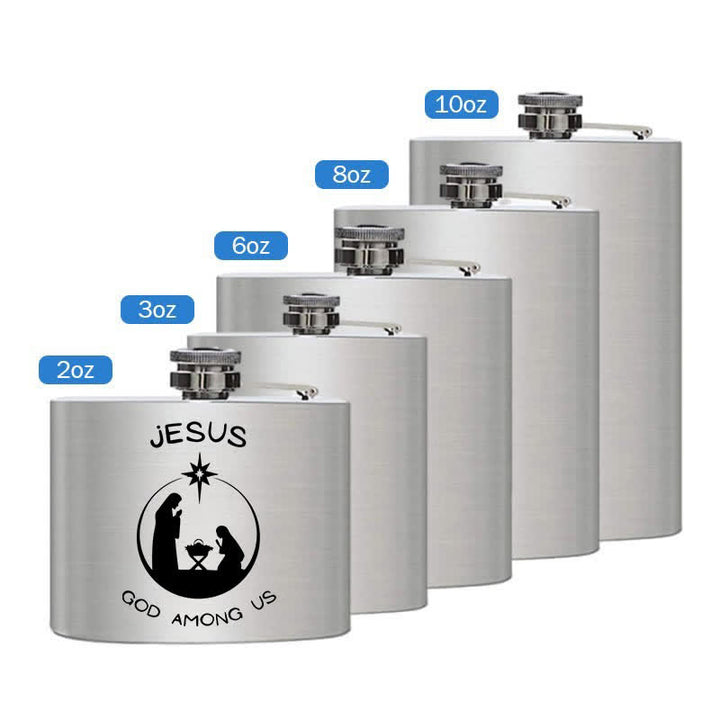 Borraccia portatile in acciaio inossidabile con motivo laser Natività da 3-8 oz - Argento - 8 once - image 2
