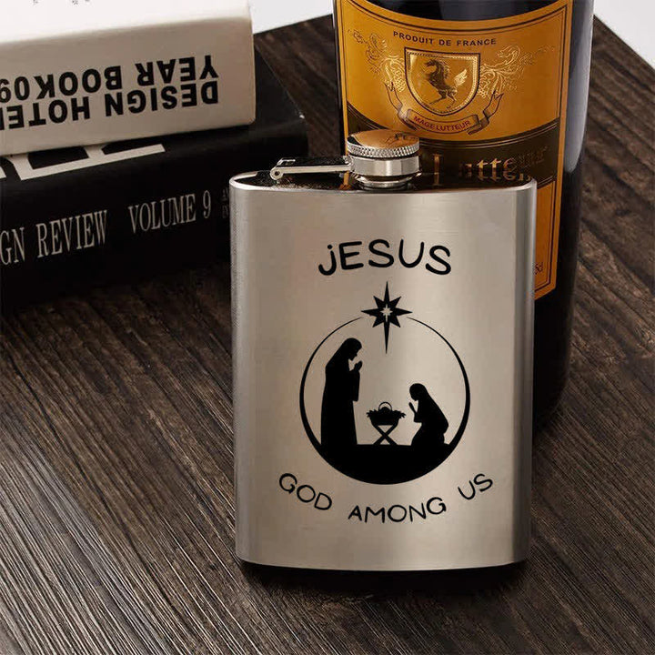 Borraccia portatile in acciaio inossidabile con motivo laser Natività da 3-8 oz - image 0
