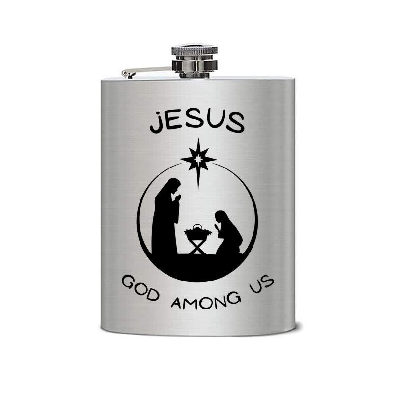 Borraccia portatile in acciaio inossidabile con motivo laser Natività da 3-8 oz - image 1