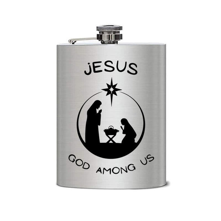 Borraccia portatile in acciaio inossidabile con motivo laser Natività da 3-8 oz - image 1