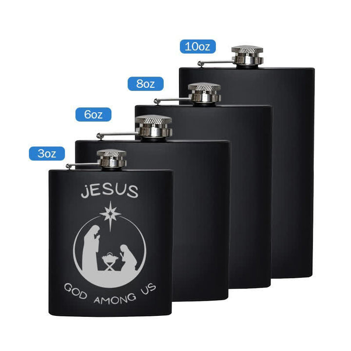 Borraccia portatile in acciaio inossidabile con motivo laser Natività da 3-8 oz - Nero - 8 once - image 5