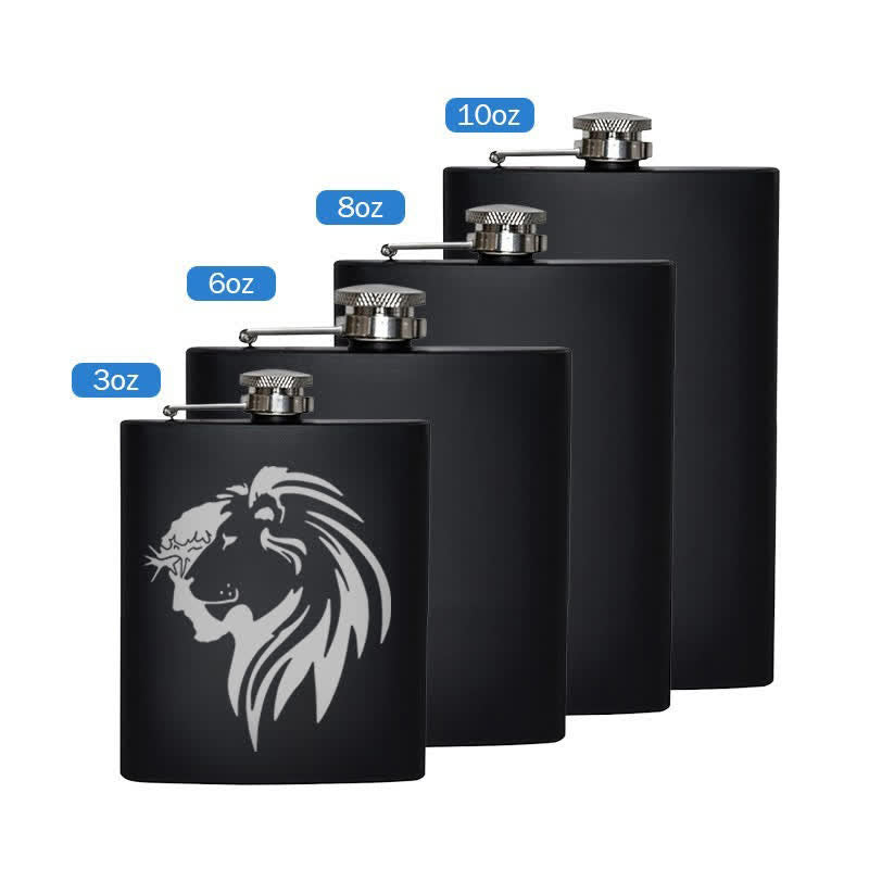 Borraccia portatile in acciaio inossidabile con motivo laser a testa di leone di Gesù Cristo da 3-8 oz - Nero - 8 once - image 5