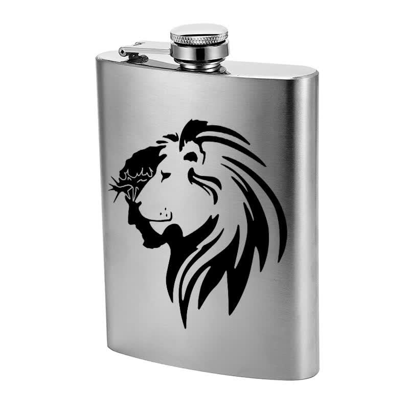 Borraccia portatile in acciaio inossidabile con motivo laser a testa di leone di Gesù Cristo da 3-8 oz - image 4