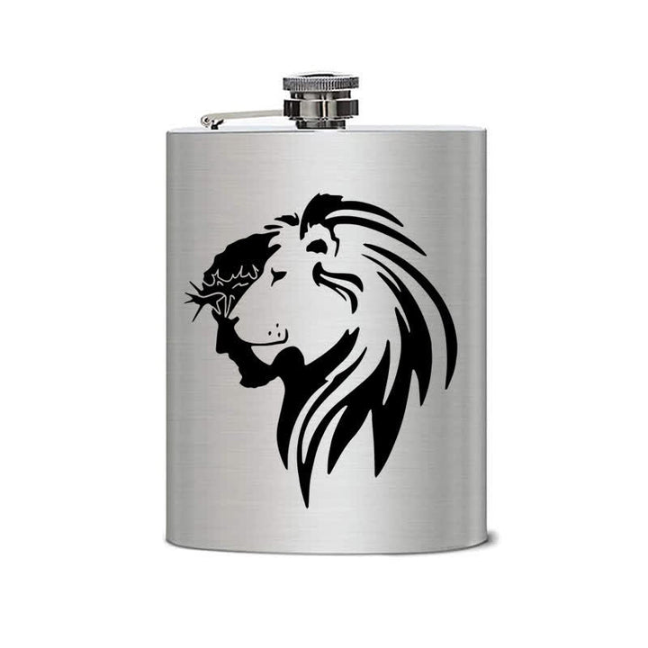 Borraccia portatile in acciaio inossidabile con motivo laser a testa di leone di Gesù Cristo da 3-8 oz - image 1