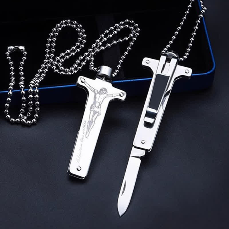 Collana con ciondolo a forma di croce di Gesù creativo e coltello pieghevole - Gesù Santa Croce - image 1