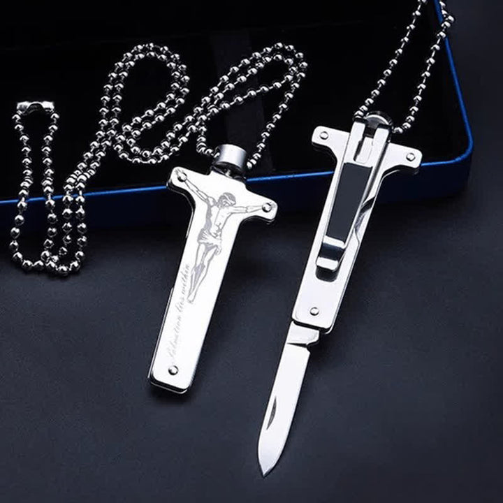 Collana con ciondolo a forma di croce di Gesù creativo e coltello pieghevole - Gesù Santa Croce - image 1