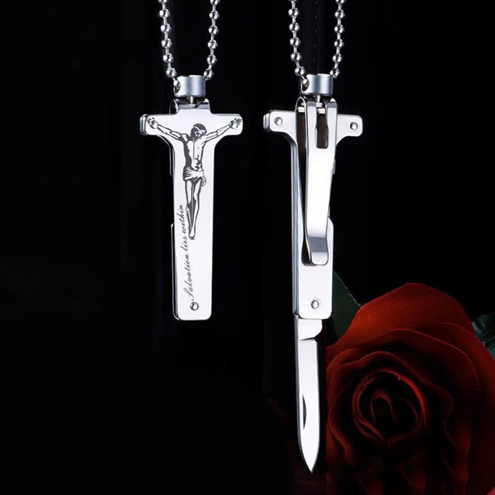 Collana con ciondolo a forma di croce di Gesù creativo e coltello pieghevole - image 4