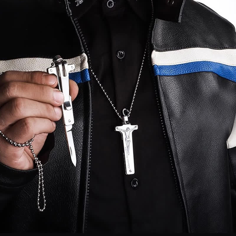 Collana con ciondolo a forma di croce di Gesù creativo e coltello pieghevole - image 2