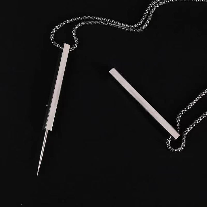 Collana con ciondolo rettangolare portatile in acciaio con ago alla moda - Argento - image 0