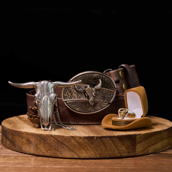 Set di anelli con ciondolo e fibbia per cintura con coltello nascosto fai da te Longhorn Bull