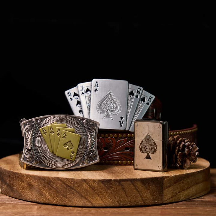 Set di accendini con fibbia per cintura e coltello nascosto fai da te Lucky Poker