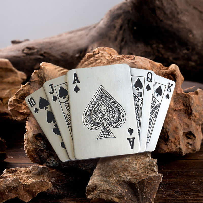 Set di fibbia per cintura con coltello nascosto fai da te Lucky Poker, fibbia per accendino e anello da toro