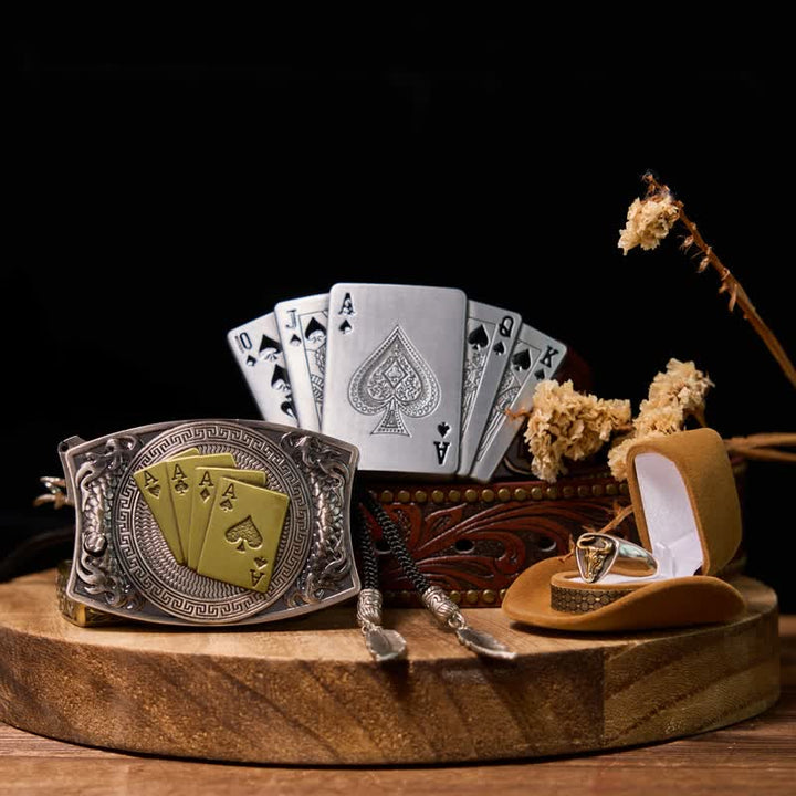 Set di fibbia per cintura con coltello nascosto fai da te Lucky Poker, fibbia per accendino e anello da toro