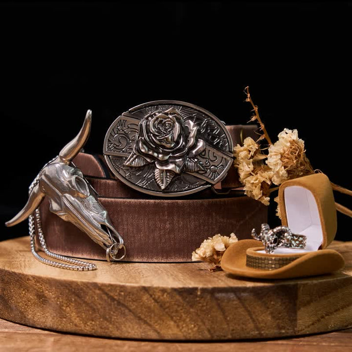 Set di anelli di capra con ciondolo a forma di corno di cervo, fibbia per cintura con coltello nascosto fai da te Rose