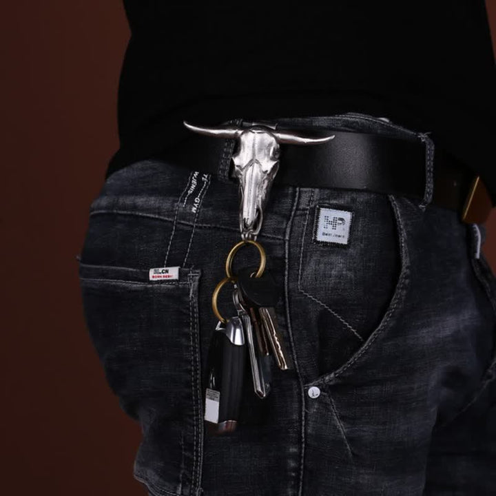 Set di cravatte Bolo con ciondolo a forma di mucca, fibbia per cintura con coltello nascosto fai da te e teschio
