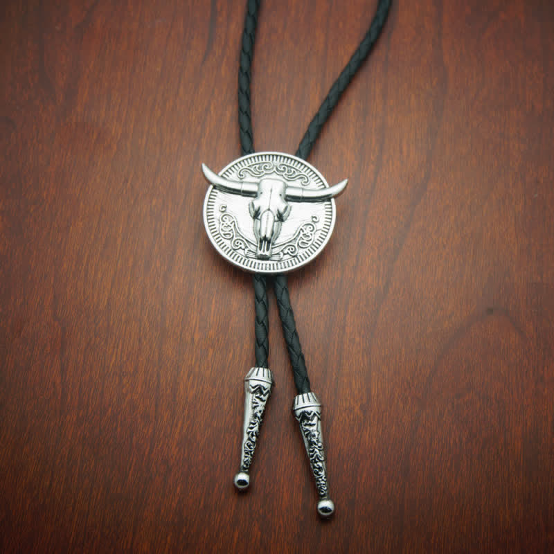 Set di cravatte Bolo con ciondolo a forma di mucca, fibbia per cintura con coltello nascosto fai da te e teschio