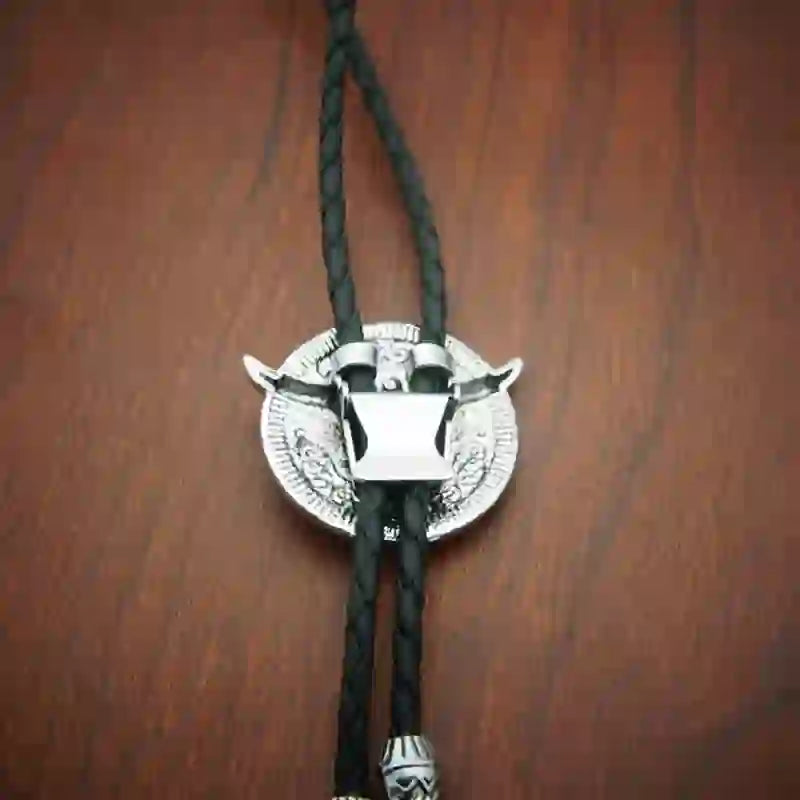 Set di cravatte Bolo con ciondolo a forma di mucca, fibbia per cintura con coltello nascosto fai da te e teschio