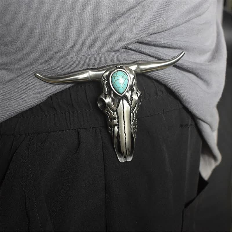 Fibbia per cintura con ciondolo multifunzione EDC turchese a forma di teschio Longhorn - image 4