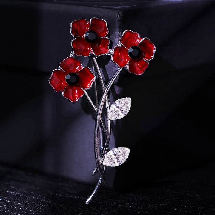 Spilla unisex a forma di mazzo di papaveri rossi - Argento - image 4