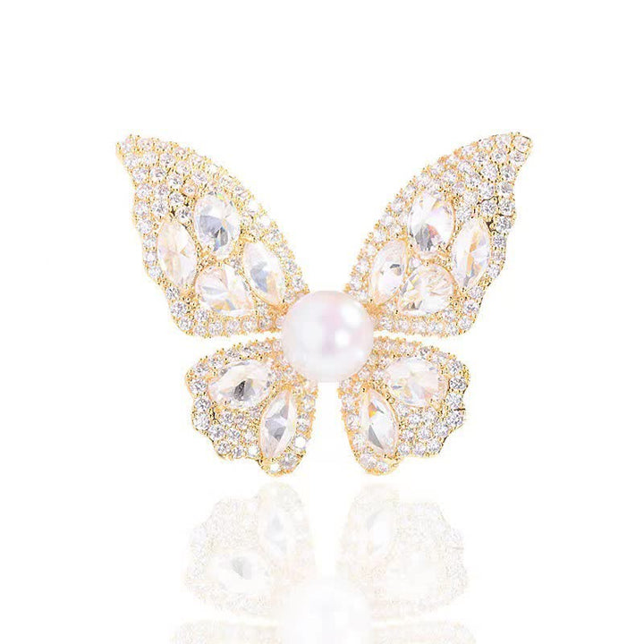 Spilla a farfalla con perle e zirconi scintillanti da donna - Oro - image 5