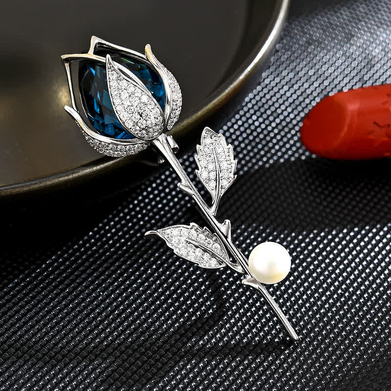 Spilla da donna in cristallo creato con tulipano blu di classe - Argento - image 0
