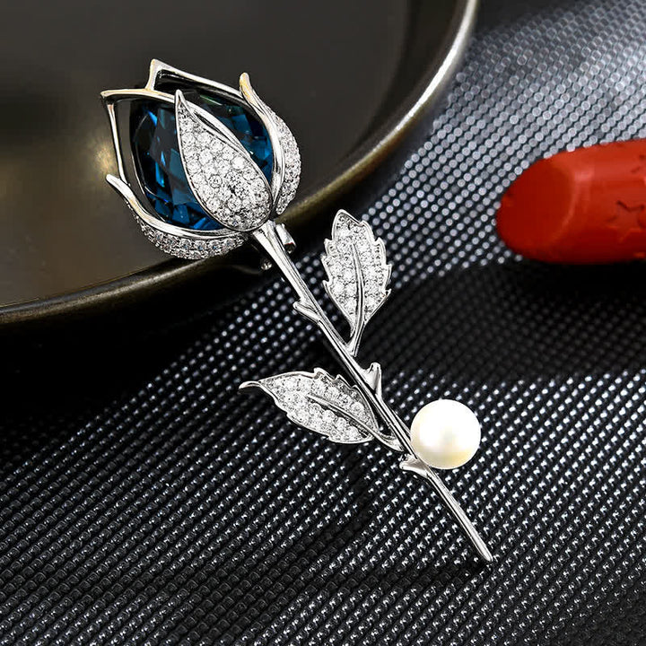 Spilla da donna in cristallo creato con tulipano blu di classe - Argento - image 0