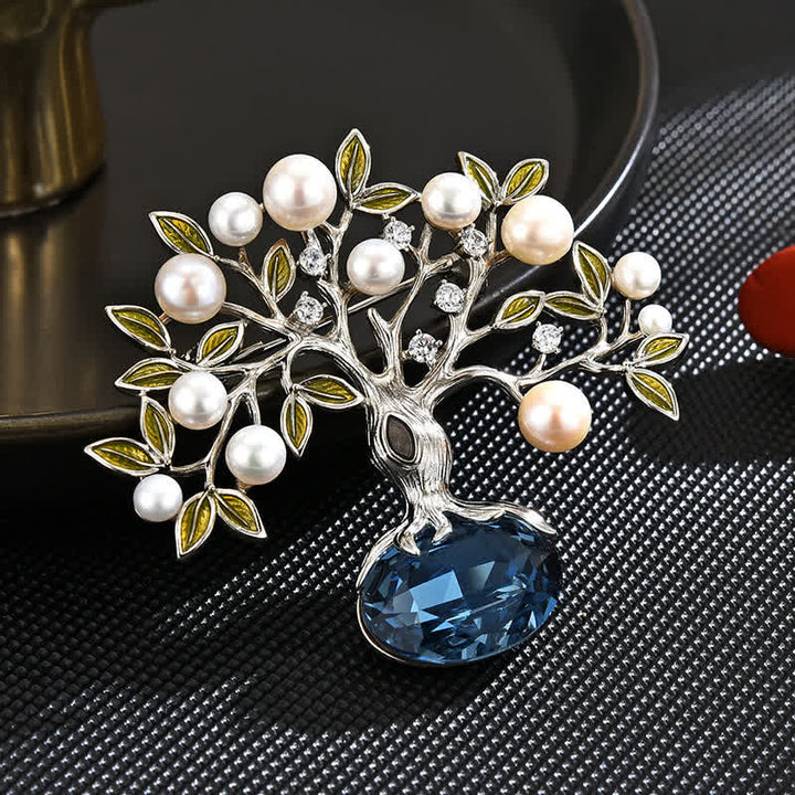 Spilla elegante da donna con fiore retrò, l'albero della vita - Bianco e blu - image 0