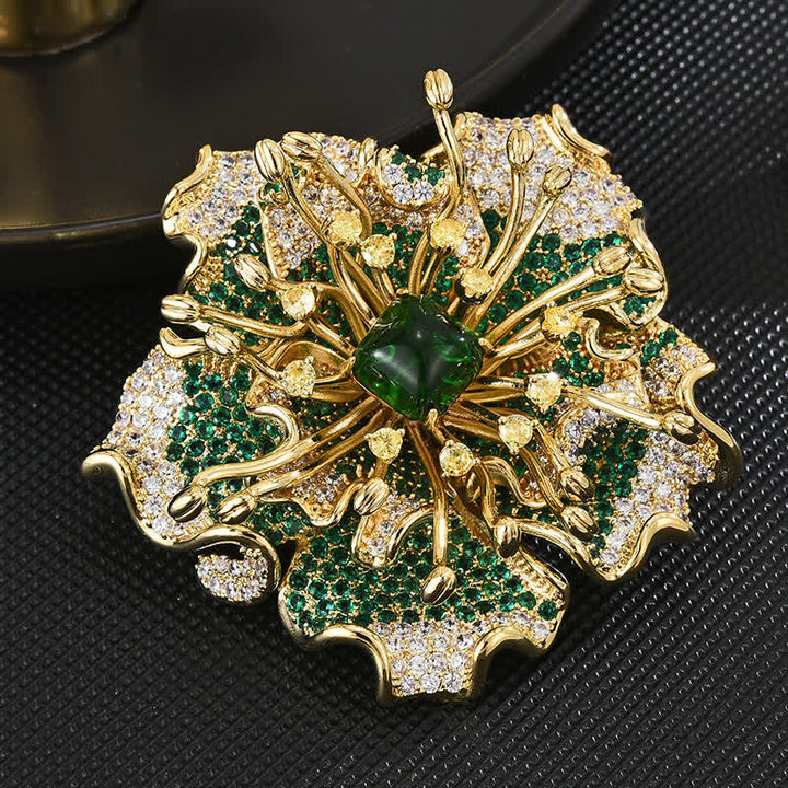 Spilla da donna di lusso con zirconi cubici colorati e fiori retrò