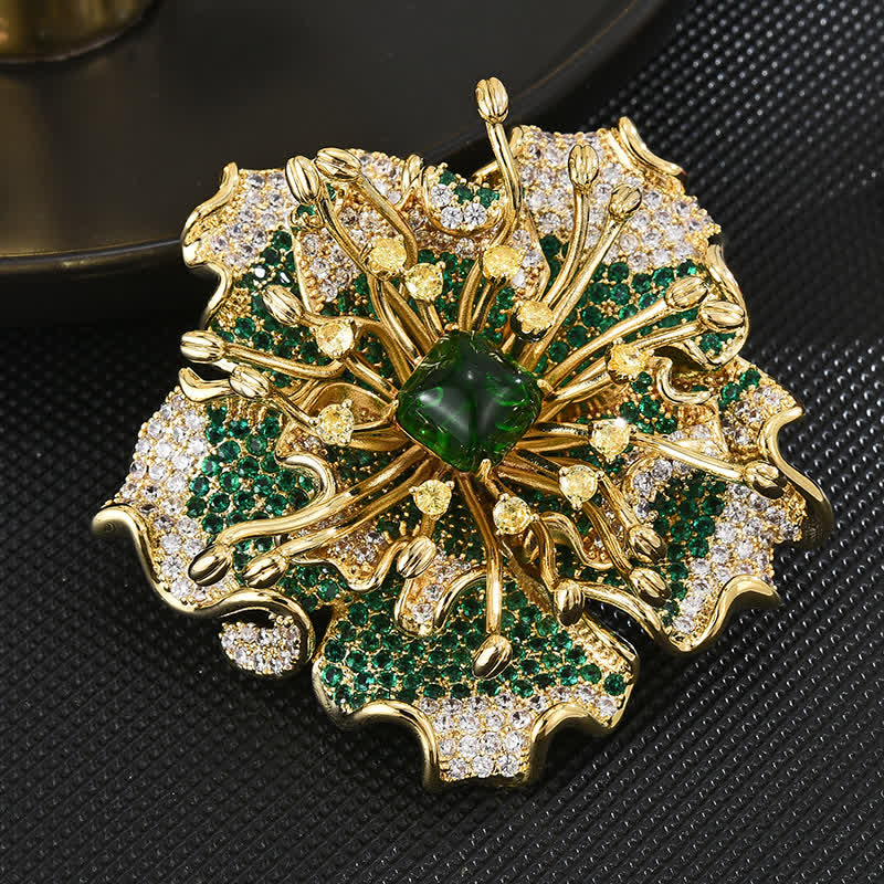 Spilla da donna di lusso con zirconi cubici colorati e fiori retrò - Verde - image 4