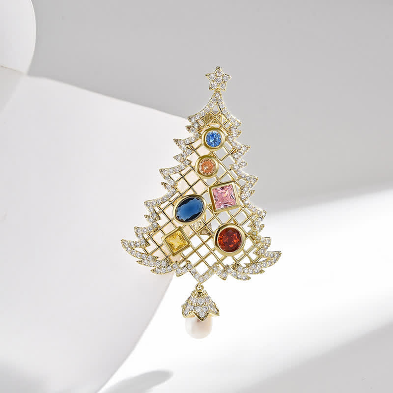 Spilla da donna a forma di albero di Natale multicolore con zirconi cubici