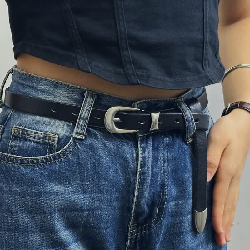 Cintura in pelle da donna retrò stretta e sottile