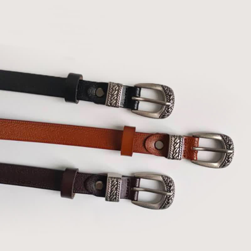 Cintura in pelle con fibbia decorativa intagliata casual da donna - image 1