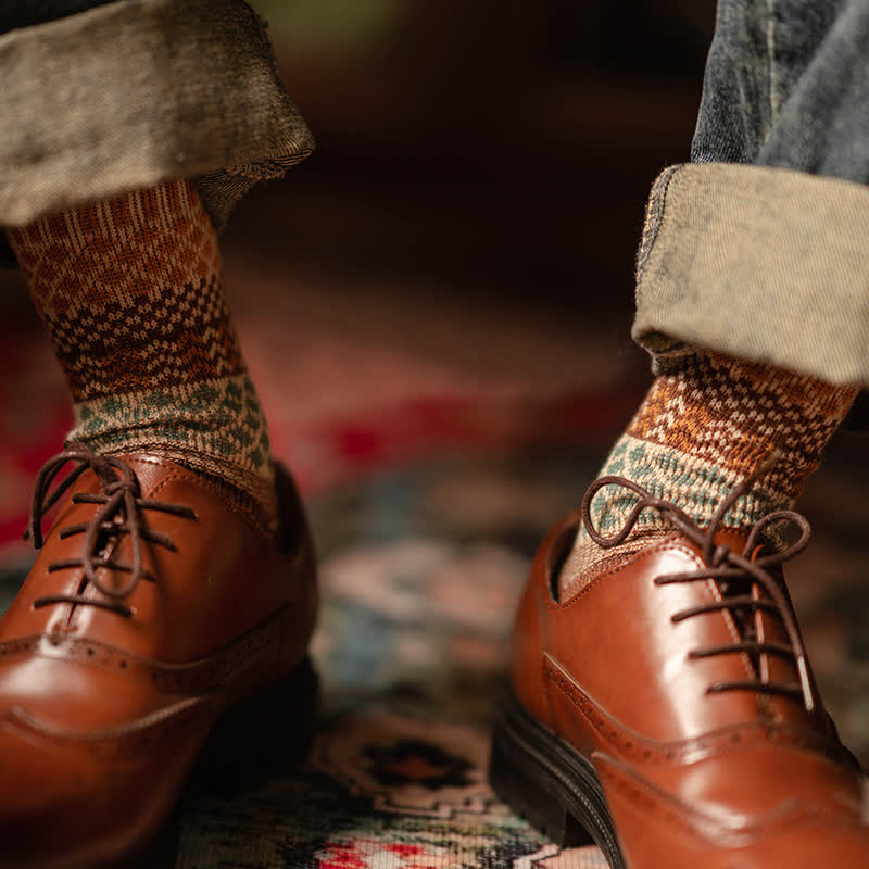 Calzini in cotone con design etnico a rombi retrò