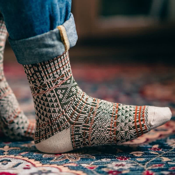 Calzini in cotone con motivo a linee di diamanti colorati alla moda