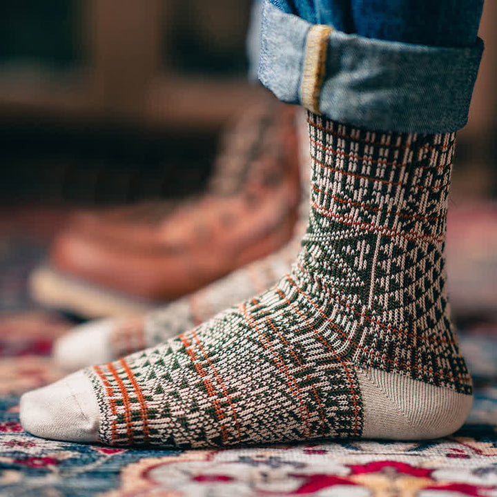 Calzini in cotone con motivo a linee di diamanti colorati alla moda