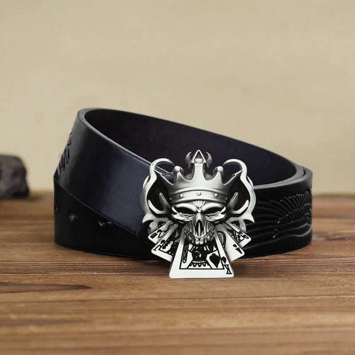 Cintura in pelle con fibbia da casinò Royal Flush Poker Skull fai da te da uomo