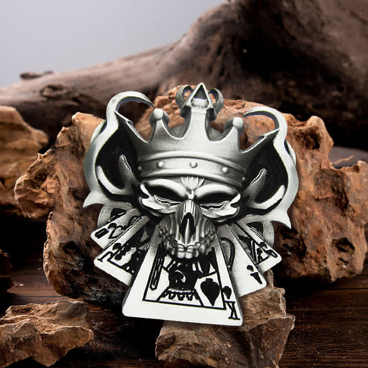 Cintura in pelle con fibbia da casinò Royal Flush Poker Skull fai da te da uomo
