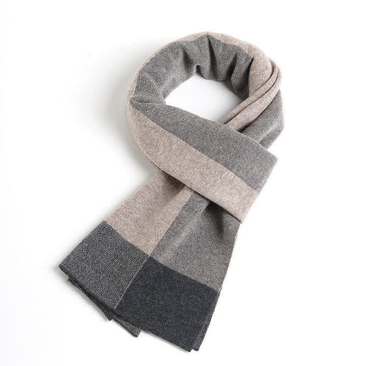 Sciarpa da uomo in lana a quadri e blocchi di colore a contrasto - Beige e grigio - image 1