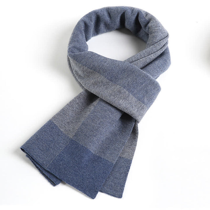Sciarpa da uomo in lana a quadri e blocchi di colore a contrasto - Blu e grigio - image 8