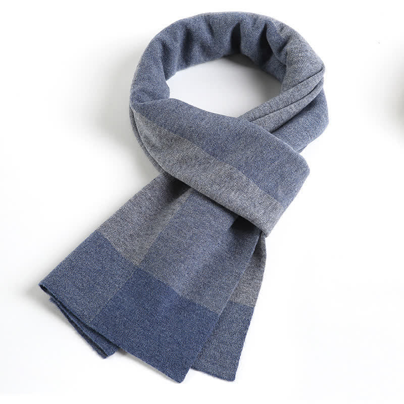 Sciarpa da uomo in lana a quadri e blocchi di colore a contrasto - Blu e grigio - image 8