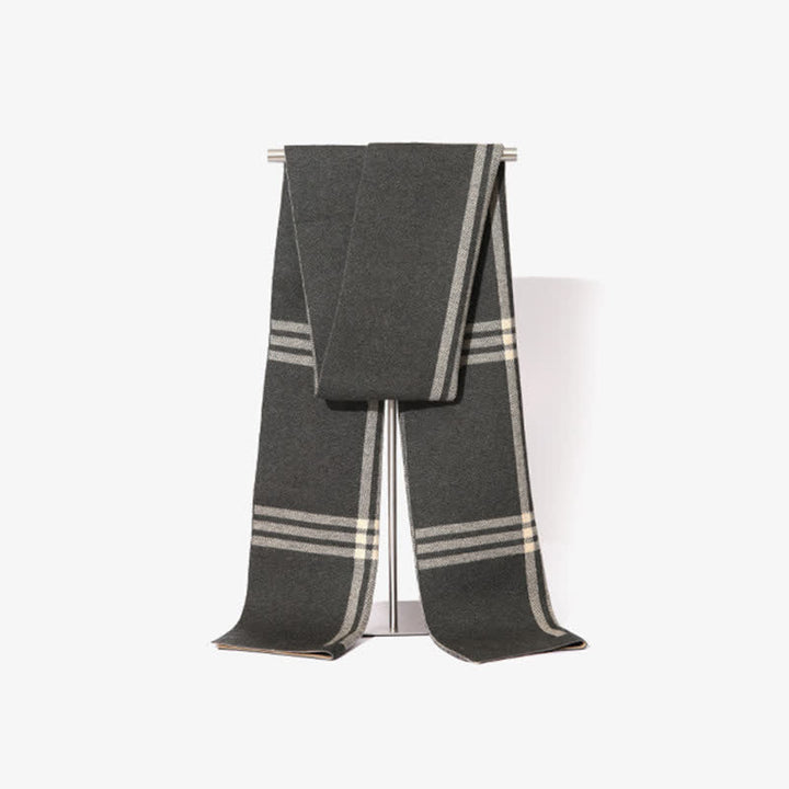 Sciarpa in lana con motivo a righe e quadri semplice da uomo - Grigio - image 11