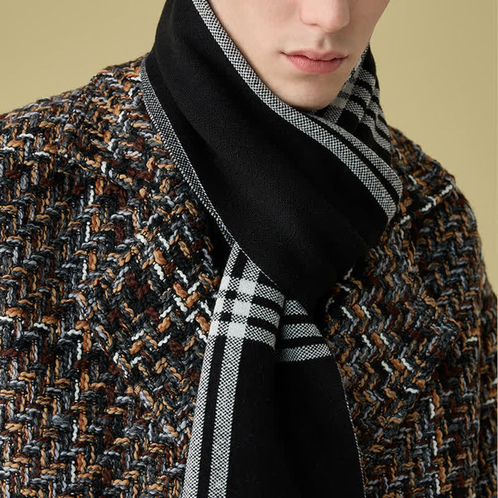 Sciarpa in lana con motivo a righe e quadri semplice da uomo - image 4