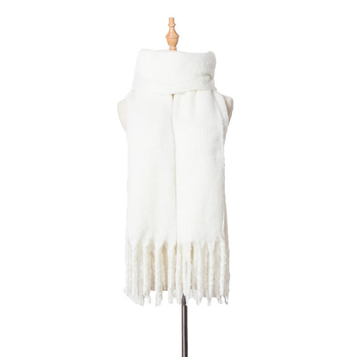 Sciarpa unisex calda e spessa con nappe di colore puro - Bianco - image 15